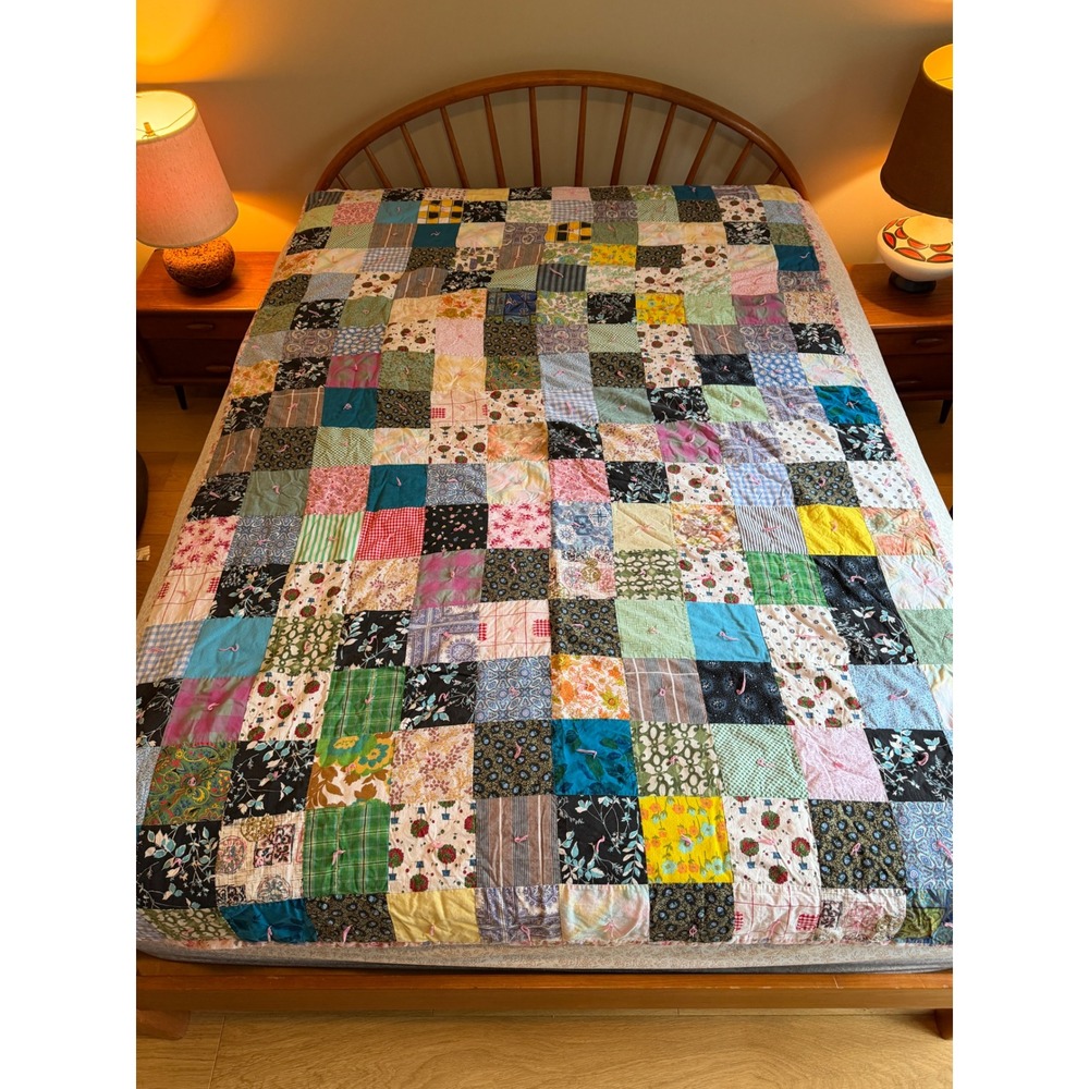 Vintage Handmade Patchwork Quilt Hand Tied Multi Pattern Floral 57x84